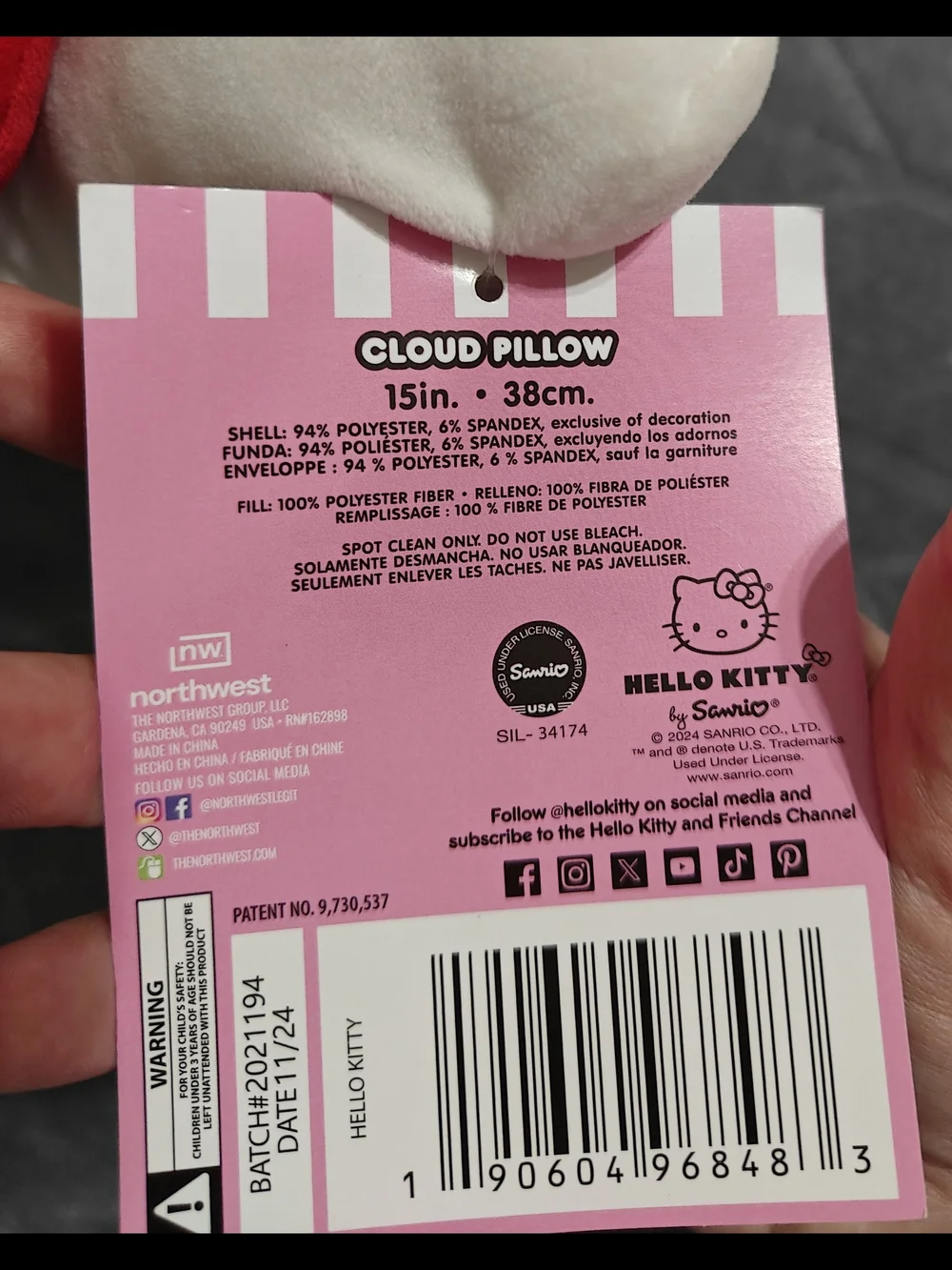 Hello Kitty Cloud Pillow with Red Bow 15in